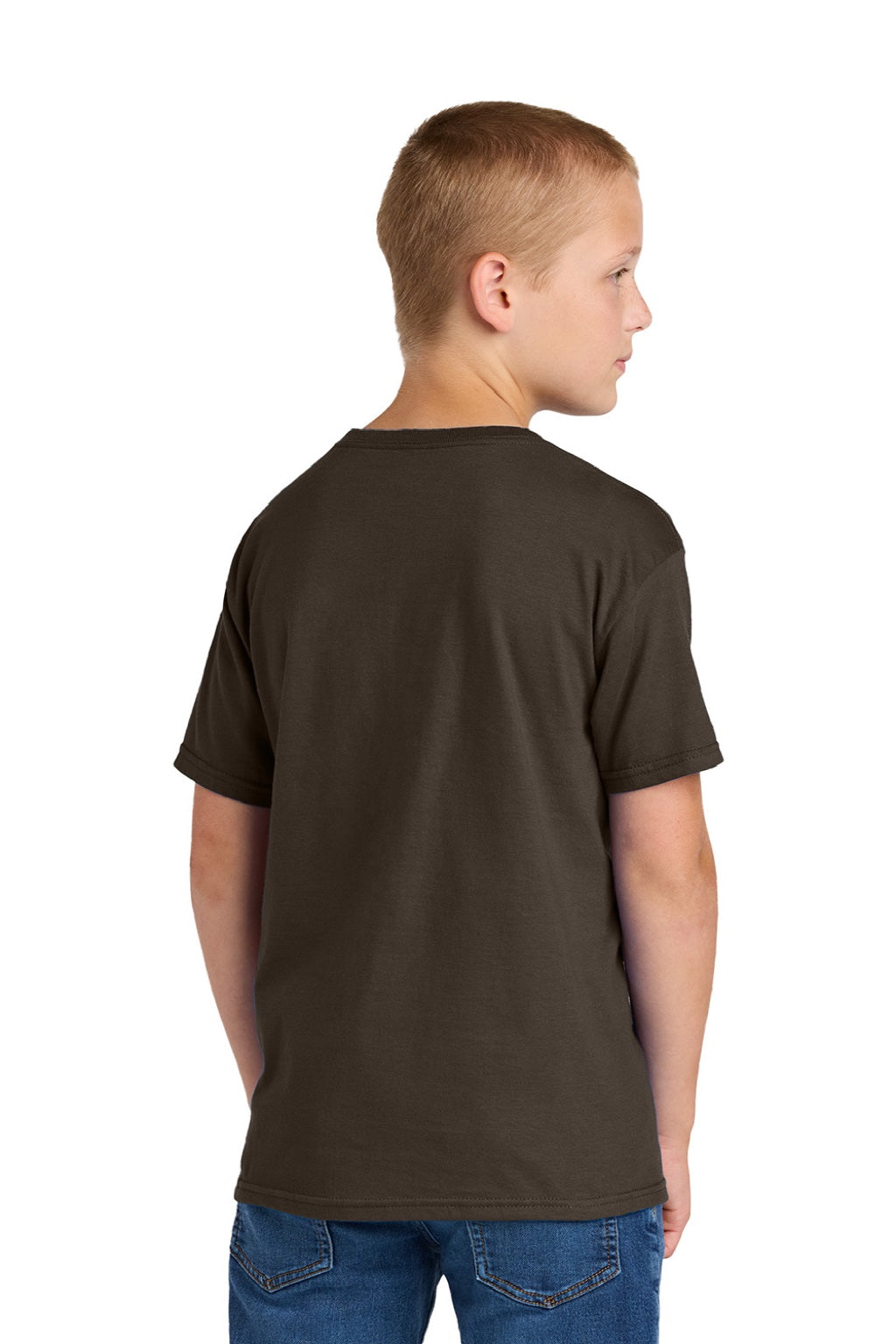 Jerzees 363Y Youth Classics Short Sleeve Crewneck T-Shirt Chocolate Brown Model Back