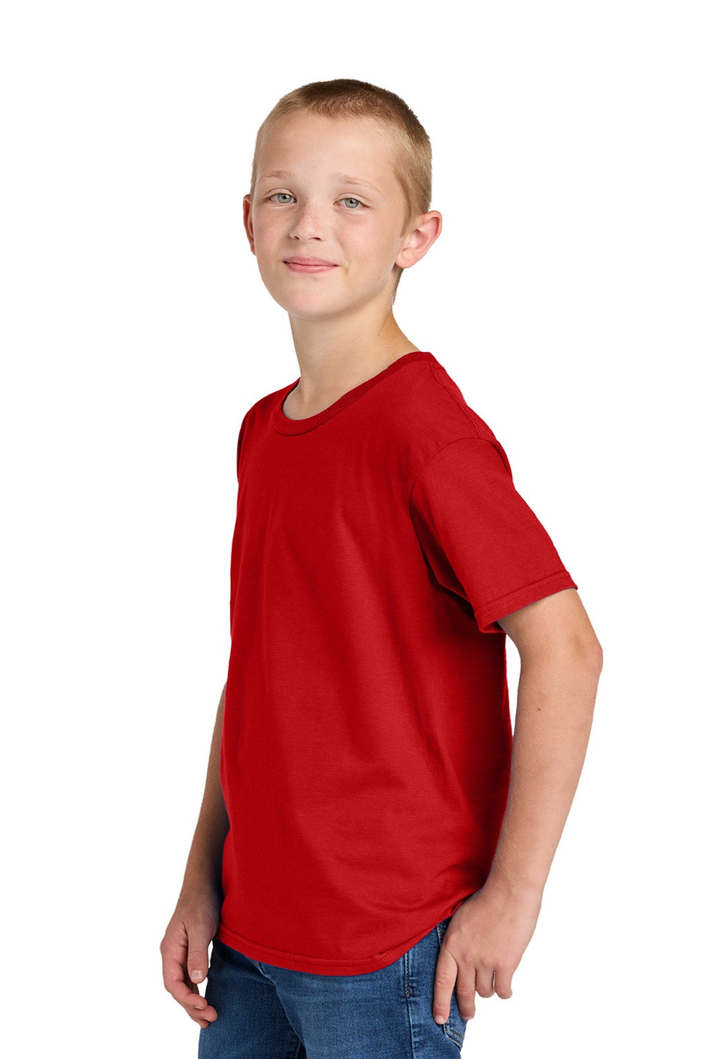 Jerzees 363Y Youth Classics Short Sleeve Crewneck T-Shirt Fiery Red Model Side