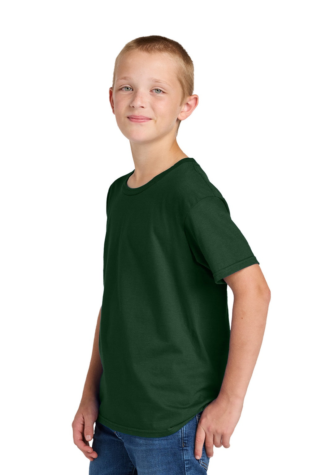 Jerzees 363Y Youth Classics Short Sleeve Crewneck T-Shirt Forest Green Model Side