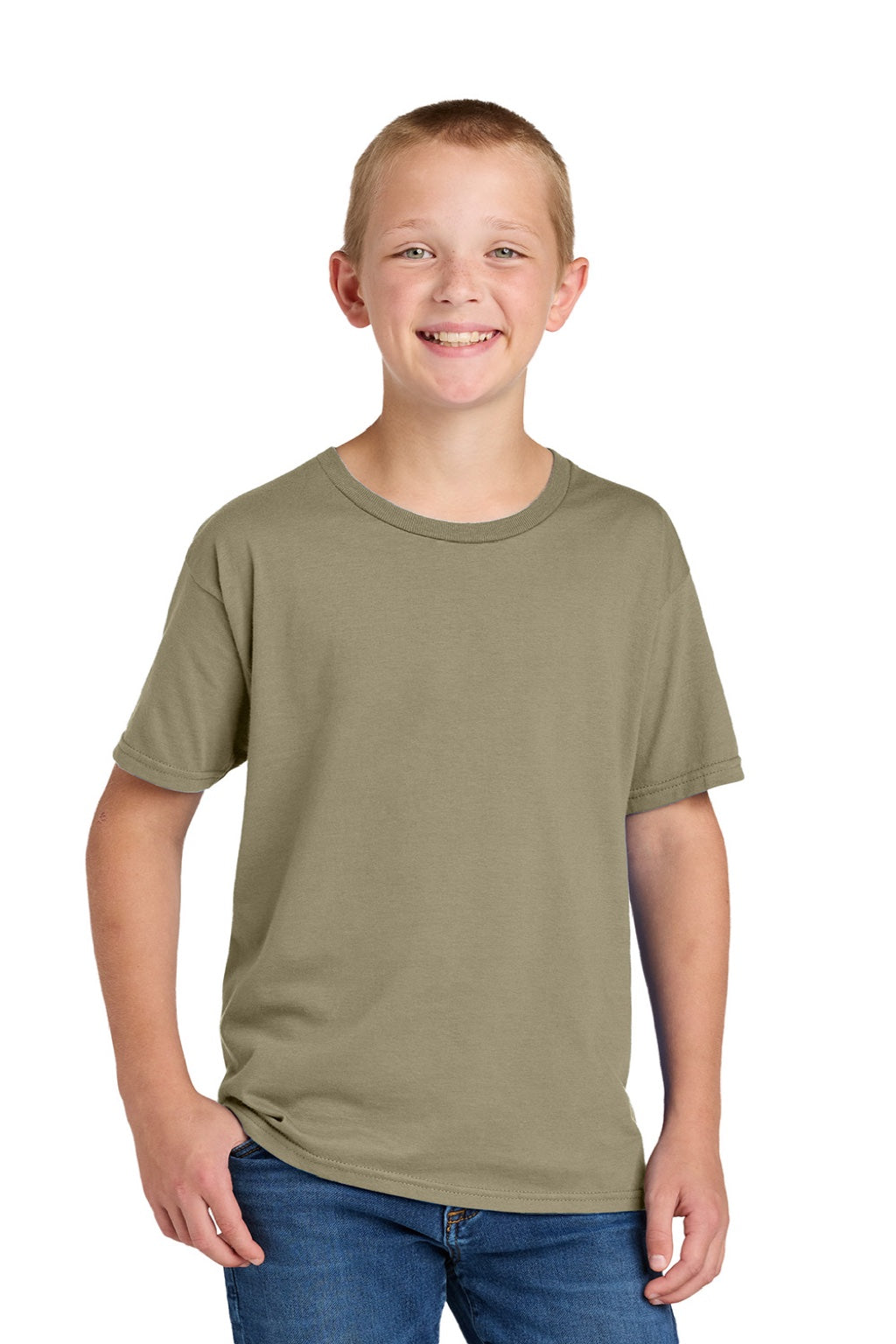 Jerzees 363Y Youth Classics Short Sleeve Crewneck T-Shirt Khaki Brown Model Front