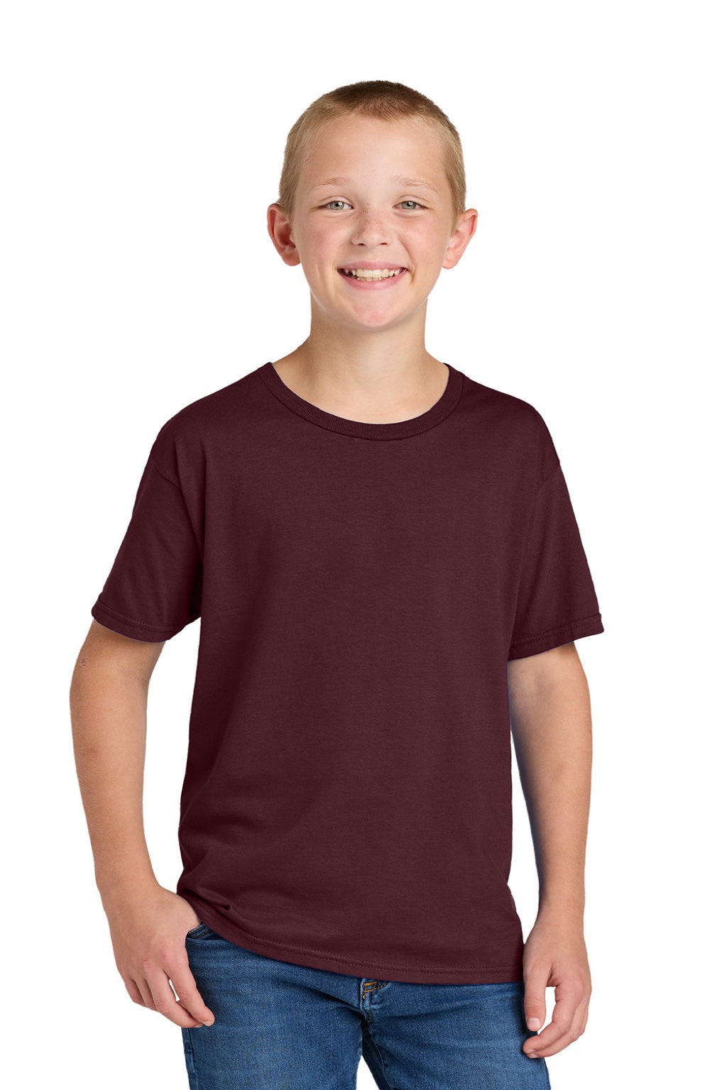 Jerzees 363Y Youth Classics Short Sleeve Crewneck T-Shirt Maroon Model Front