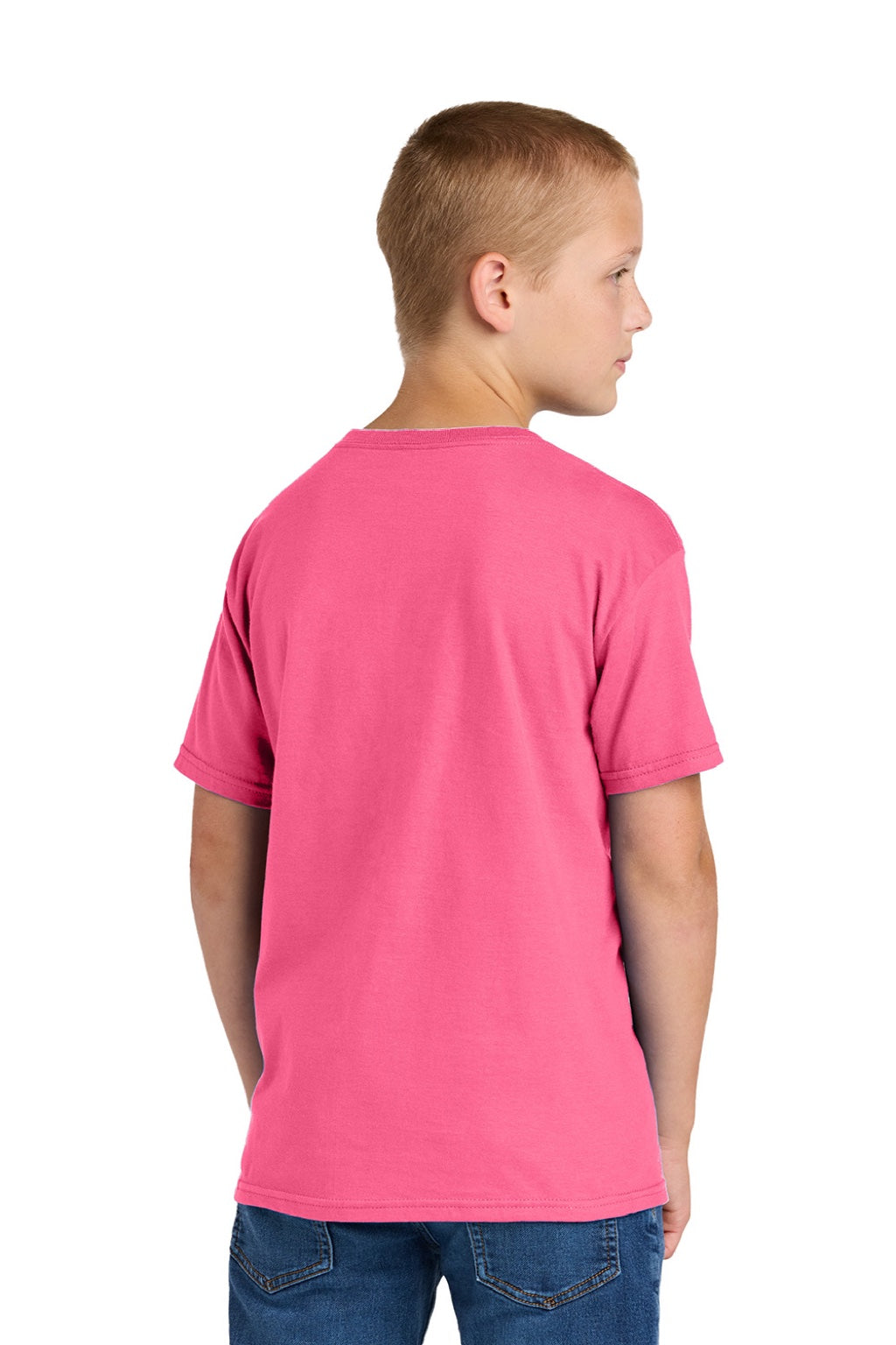 Jerzees 363Y Youth Classics Short Sleeve Crewneck T-Shirt Neon Pink Model Back