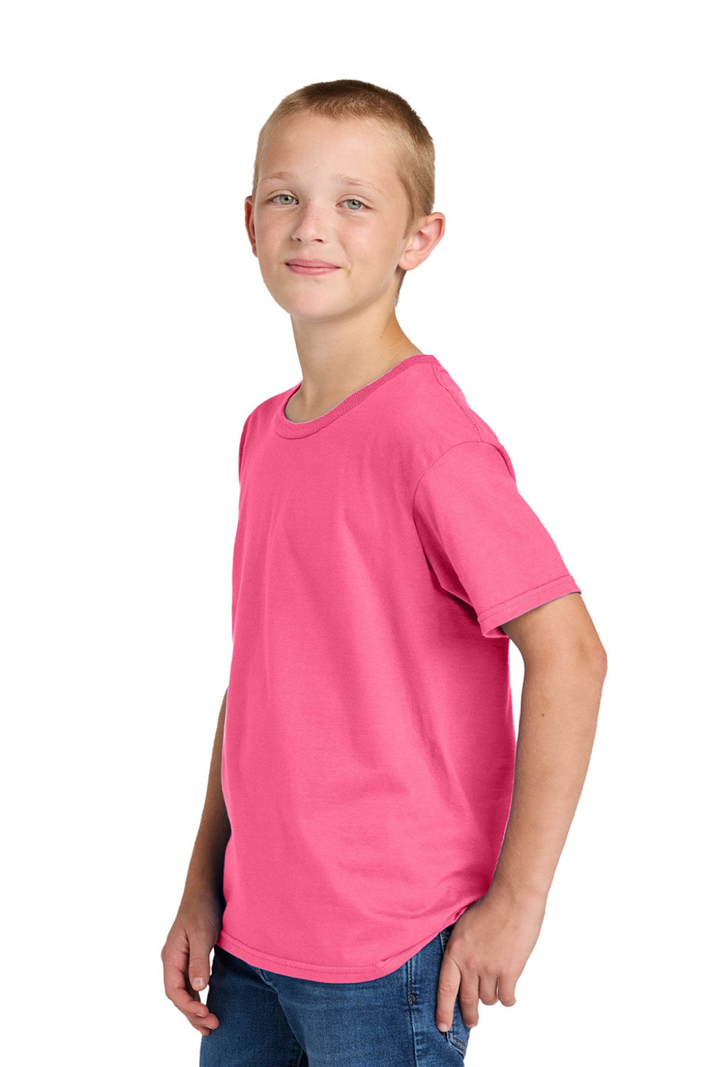 Jerzees 363Y Youth Classics Short Sleeve Crewneck T-Shirt Neon Pink Model Side
