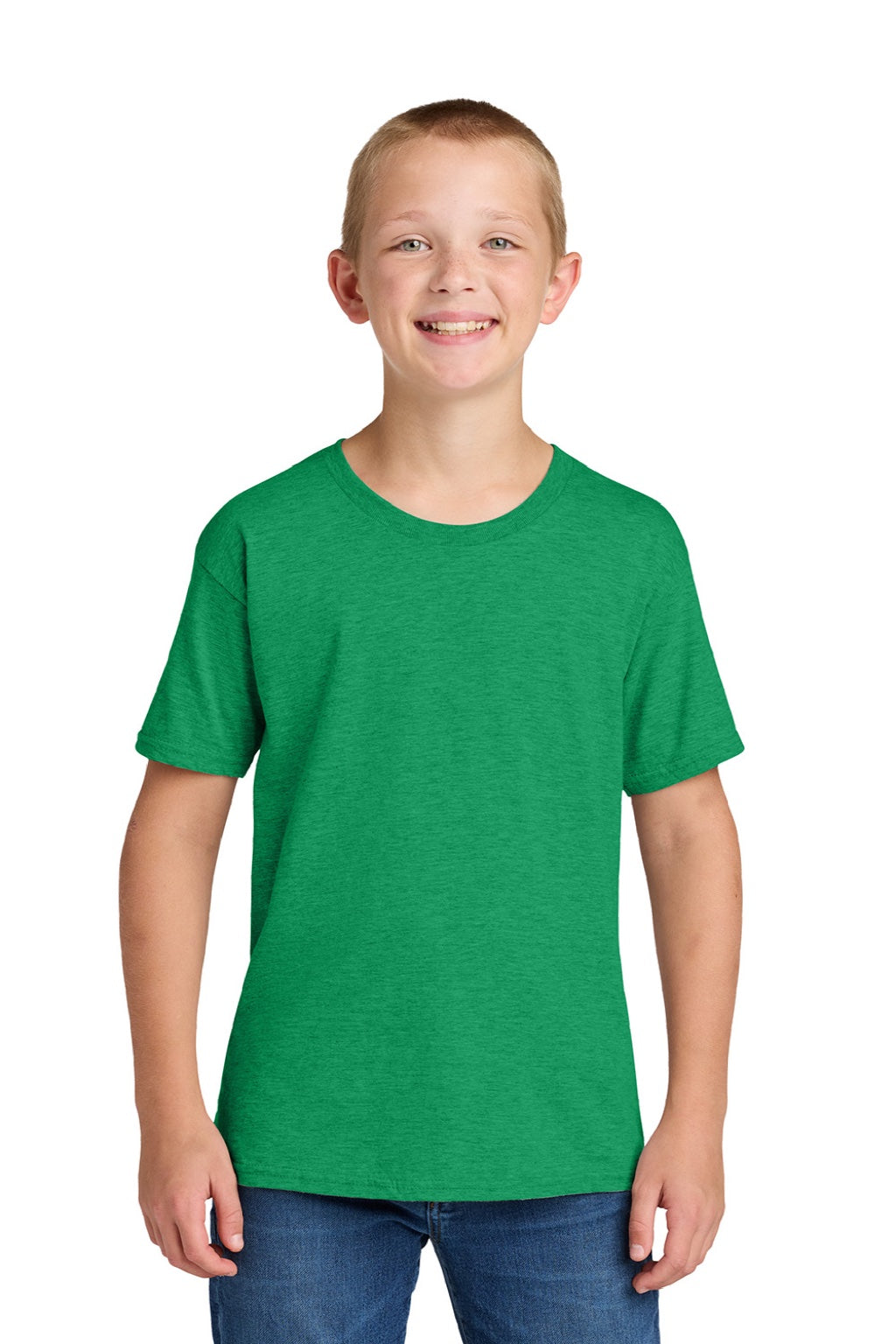 Jerzees 363Y Youth Classics Short Sleeve Crewneck T-Shirt Heather Retro Green Model Front