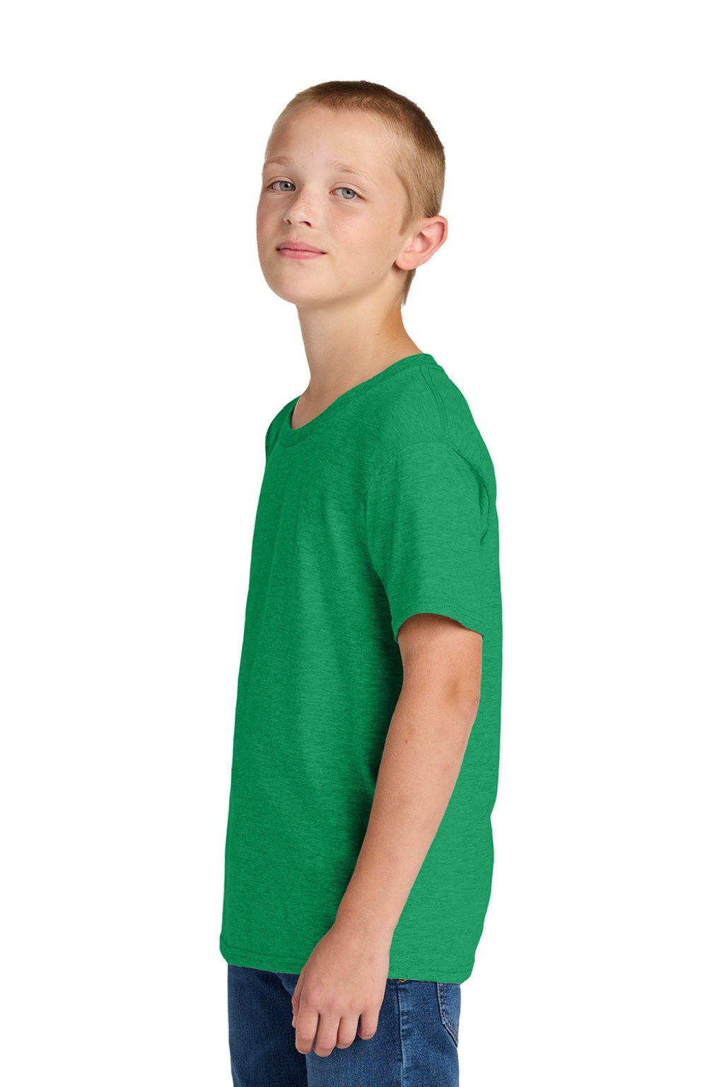 Jerzees 363Y Youth Classics Short Sleeve Crewneck T-Shirt Heather Retro Green Model Side