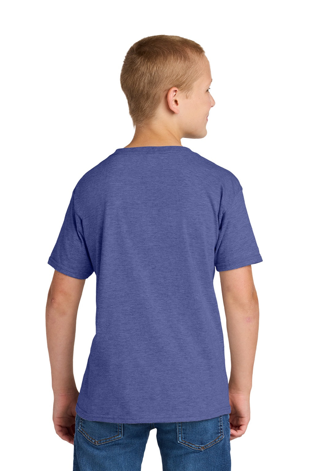 Jerzees 363Y Youth Classics Short Sleeve Crewneck T-Shirt Heather Retro Purple Model Back