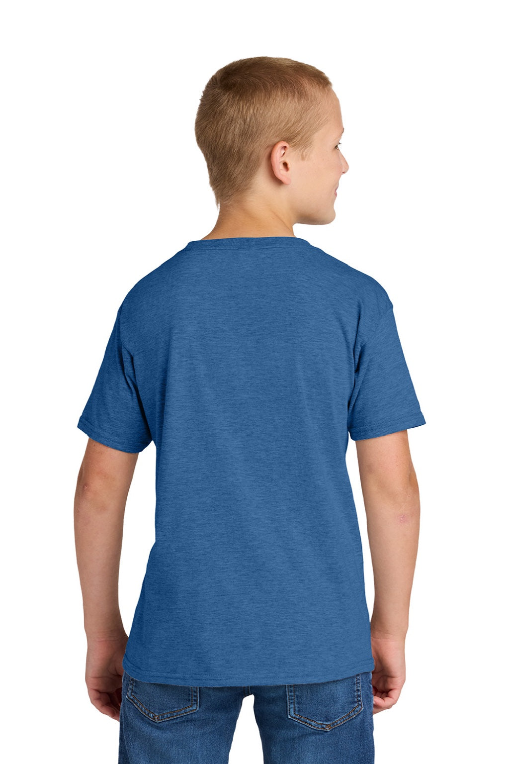 Jerzees 363Y Youth Classics Short Sleeve Crewneck T-Shirt Heather Retro Royal Blue Model Back