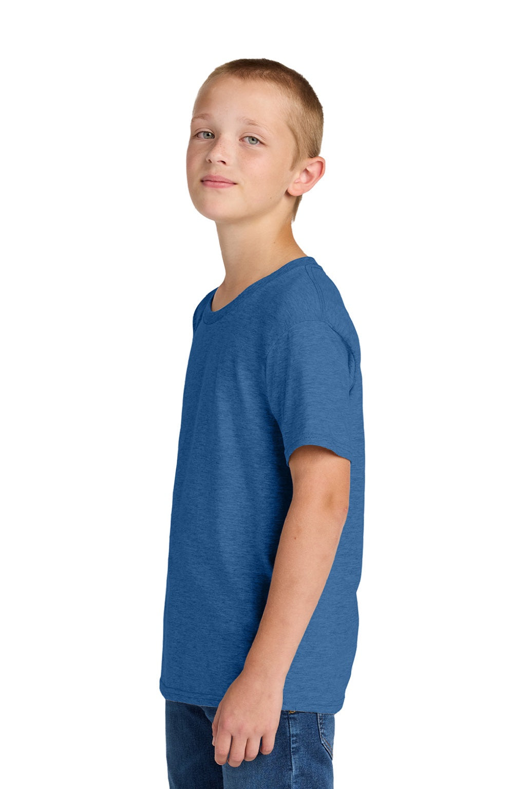 Jerzees 363Y Youth Classics Short Sleeve Crewneck T-Shirt Heather Retro Royal Blue Model Side