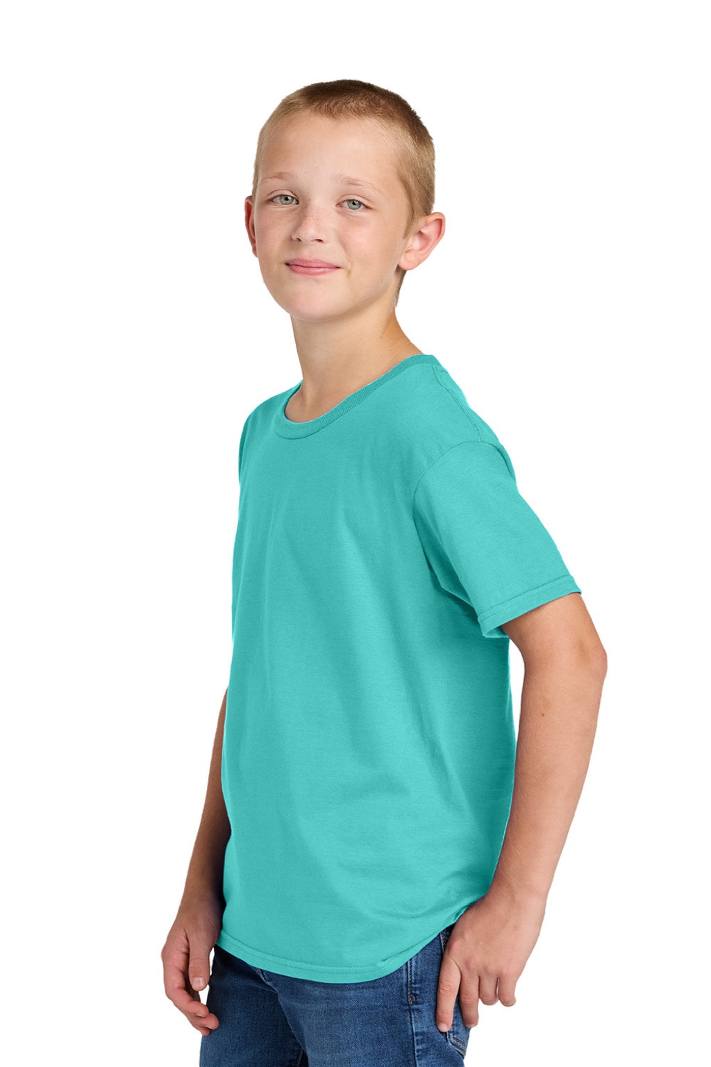 Jerzees 363Y Youth Classics Short Sleeve Crewneck T-Shirt Scuba Blue Model Side