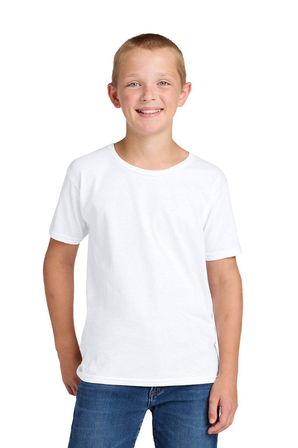 Jerzees 363Y Youth Classics Short Sleeve Crewneck T-Shirt White Model Front