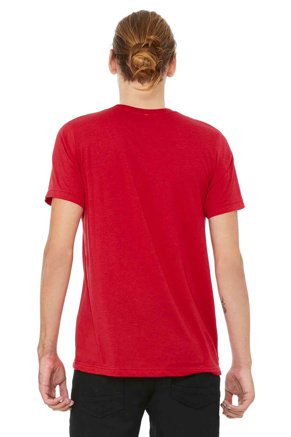 Bella + Canvas BC3650/3650 Mens Short Sleeve Crewneck T-Shirt Red Model Back