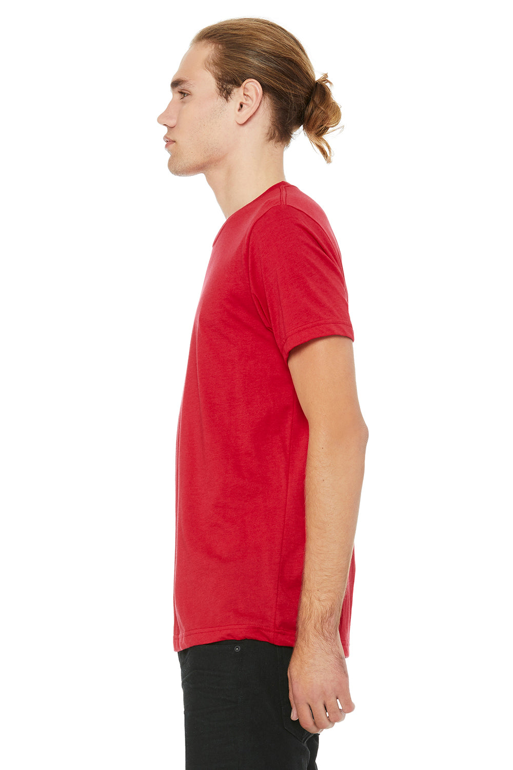 Bella + Canvas BC3650/3650 Mens Short Sleeve Crewneck T-Shirt Red Model Side