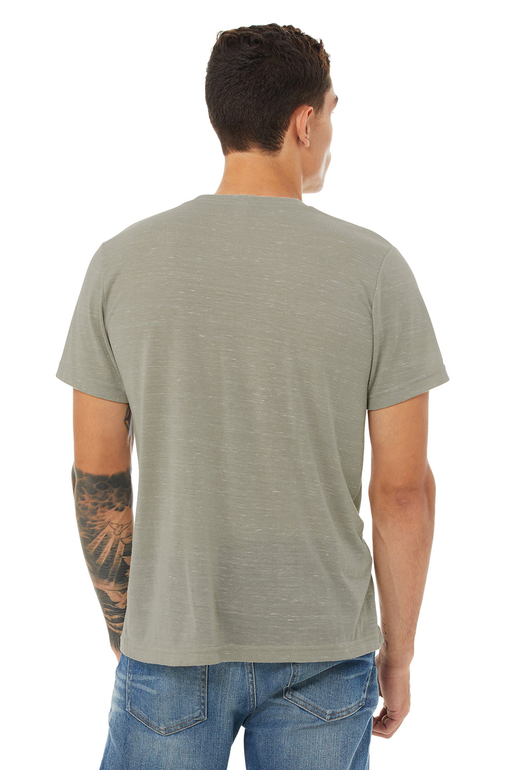 Bella + Canvas BC3650/3650 Mens Short Sleeve Crewneck T-Shirt Stone Marble Model Back