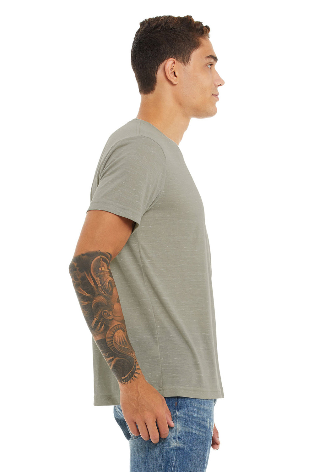 Bella + Canvas BC3650/3650 Mens Short Sleeve Crewneck T-Shirt Stone Marble Model Side
