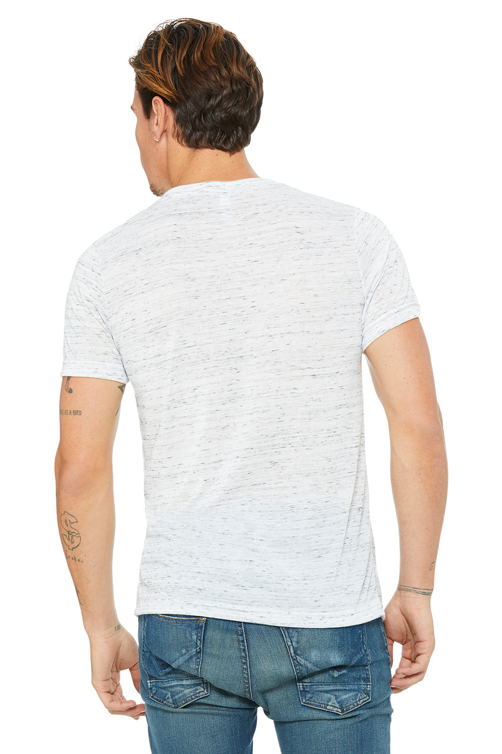 Bella + Canvas BC3005/3005/3655C Mens Jersey Short Sleeve V-Neck T-Shirt White Marble Model Back
