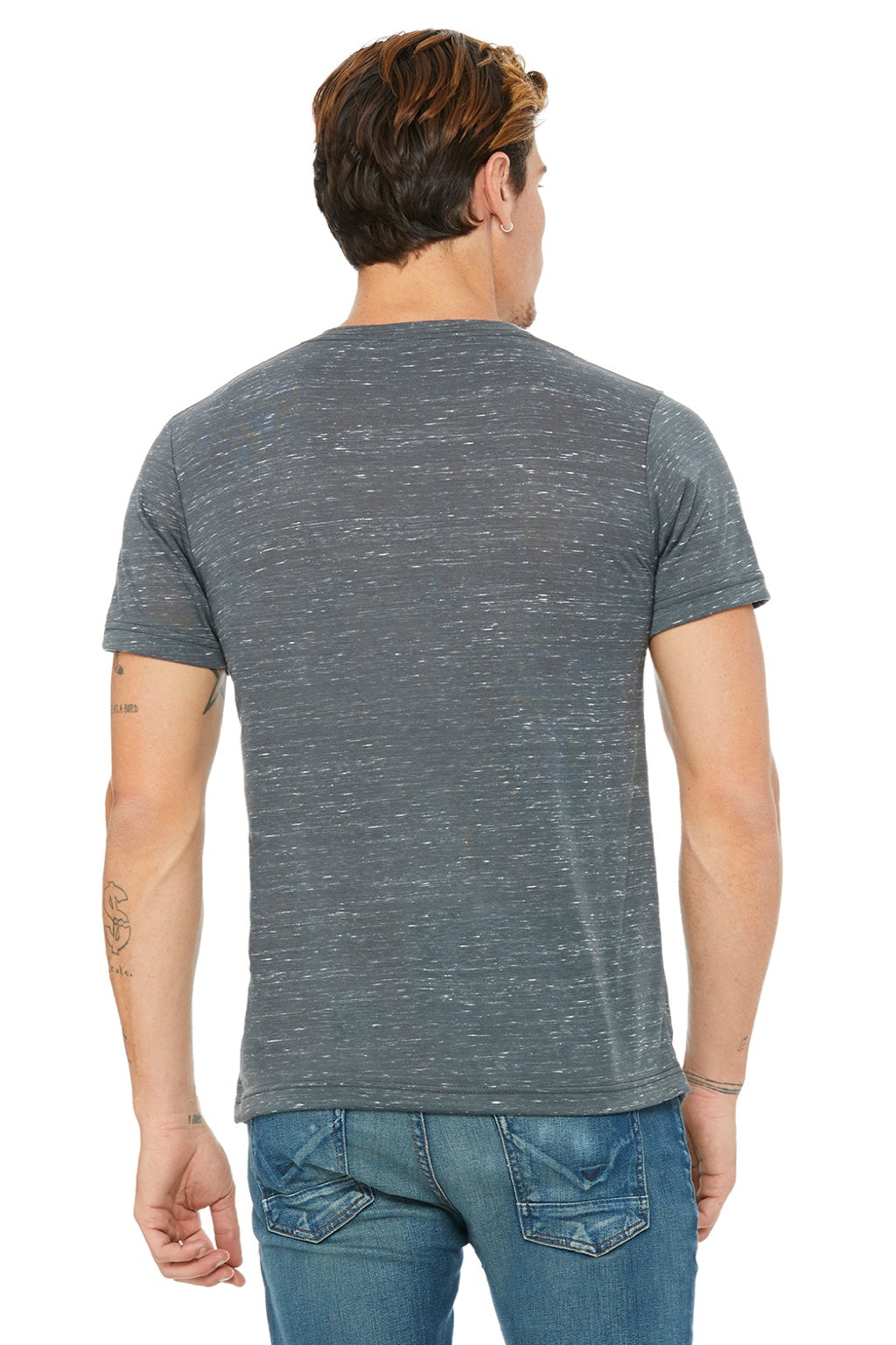 Bella + Canvas BC3655/3655C Mens Textured Jersey Short Sleeve V-Neck T-Shirt Charcoal Grey Marble Model Back