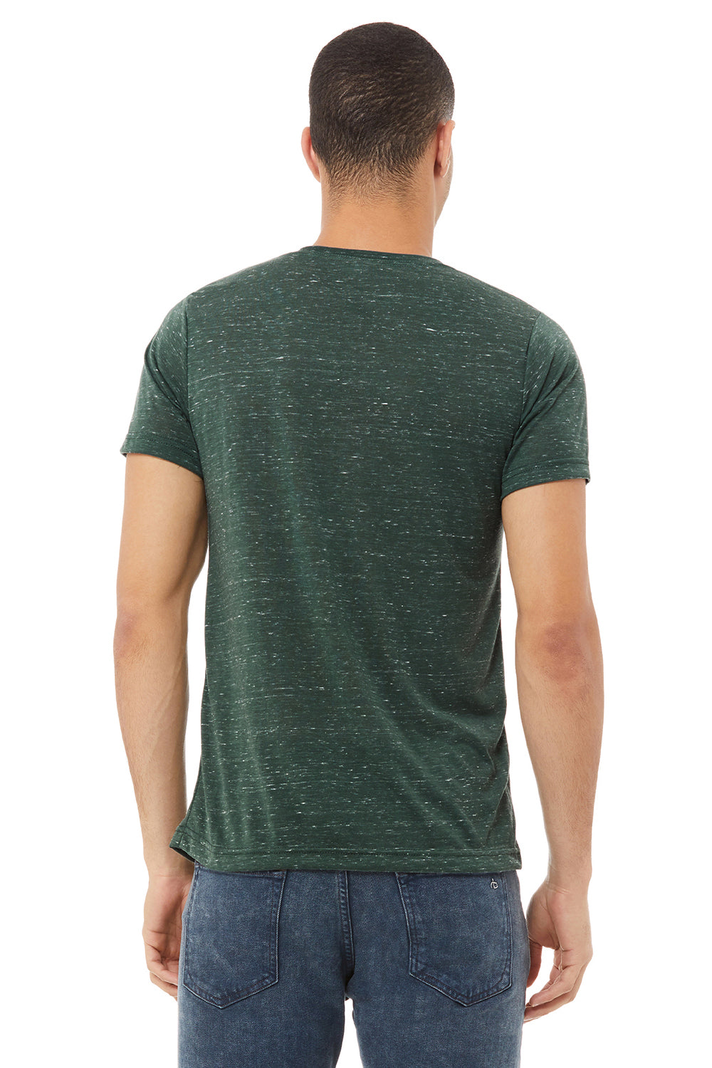Bella + Canvas BC3005/3005/3655C Mens Jersey Short Sleeve V-Neck T-Shirt Forest Green Marble Model Back