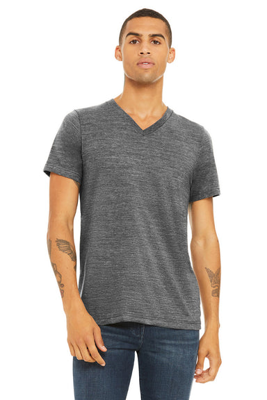 Bella + Canvas BC3005/3005/3655C Mens Jersey Short Sleeve V-Neck T-Shirt Asphalt Grey Slub Model Front