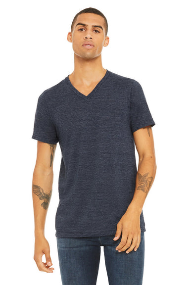 Bella + Canvas BC3655/3655C Mens Textured Jersey Short Sleeve V-Neck T-Shirt Navy Blue Slub Model Front