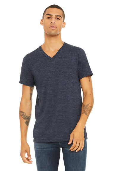 Bella + Canvas BC3005/3005/3655C Mens Jersey Short Sleeve V-Neck T-Shirt Navy Blue Slub Model Front