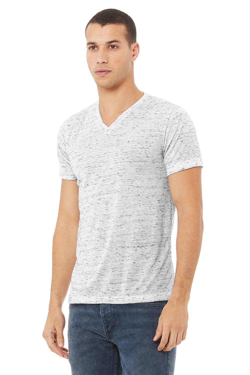 Bella + Canvas BC3005/3005/3655C Mens Jersey Short Sleeve V-Neck T-Shirt White Marble Model 3Q