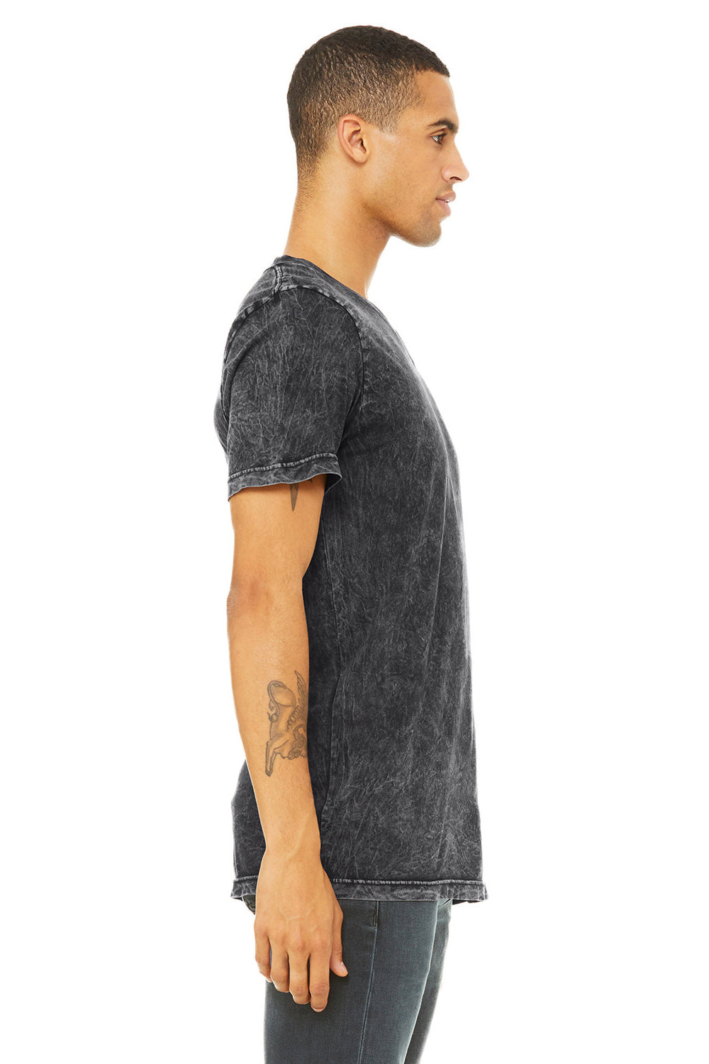 Bella + Canvas BC3005/3005/3655C Mens Jersey Short Sleeve V-Neck T-Shirt Black Mineral Wash Model Side