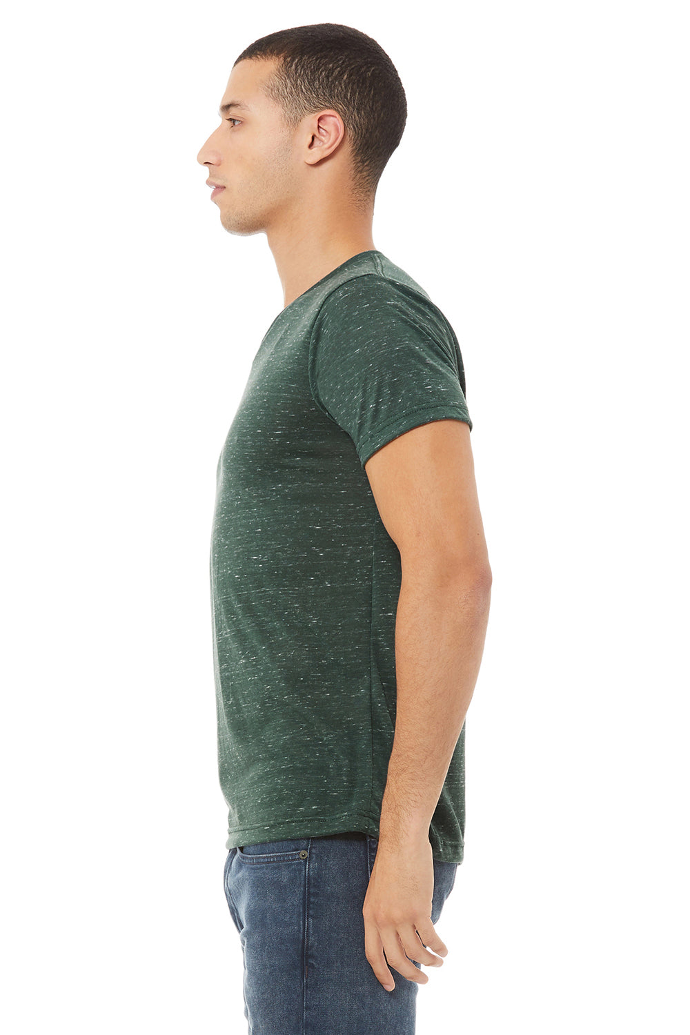 Bella + Canvas BC3005/3005/3655C Mens Jersey Short Sleeve V-Neck T-Shirt Forest Green Marble Model Side