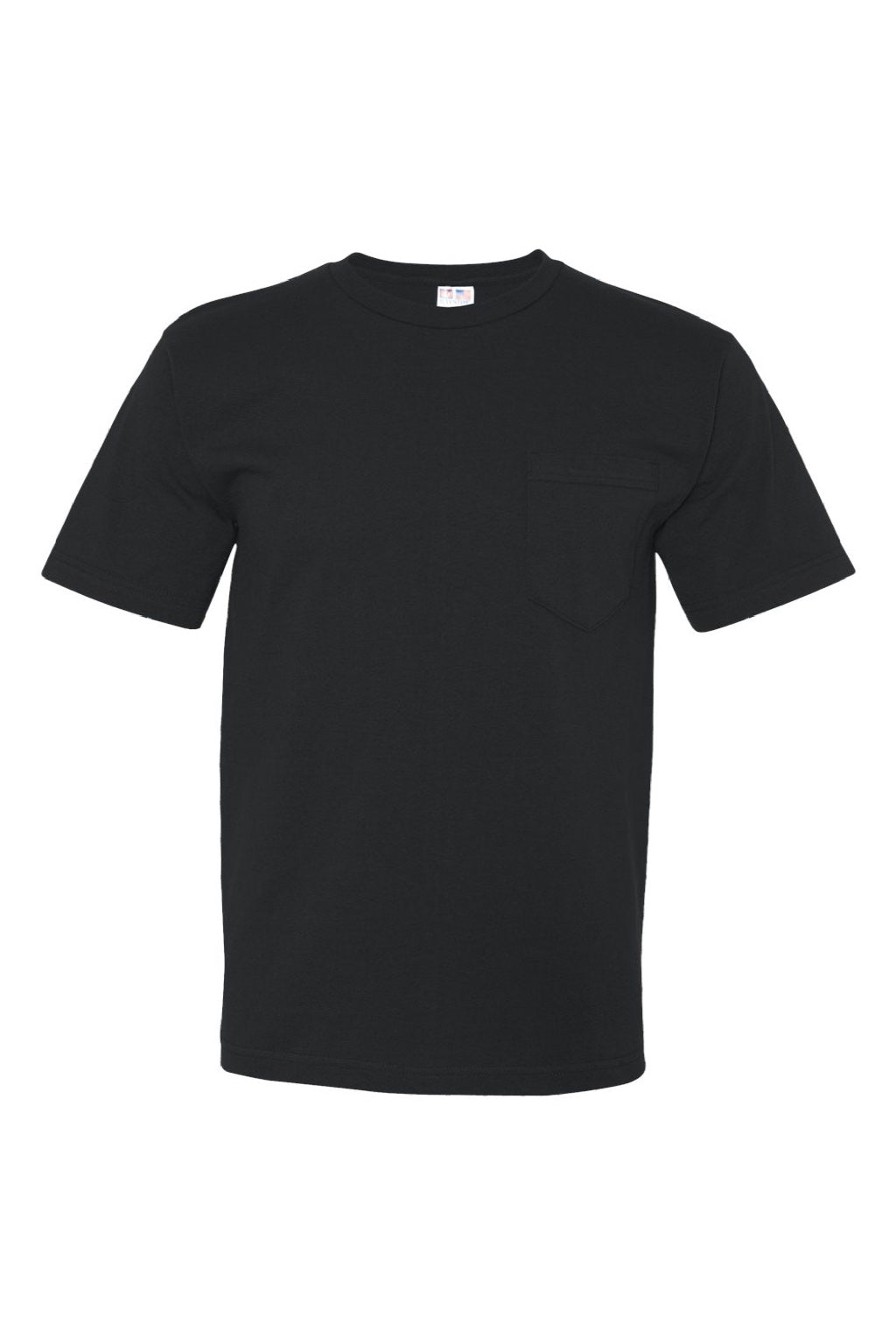Bayside 5070 Mens USA Made Short Sleeve Crewneck T-Shirt w/ Pocket Black Flat Front