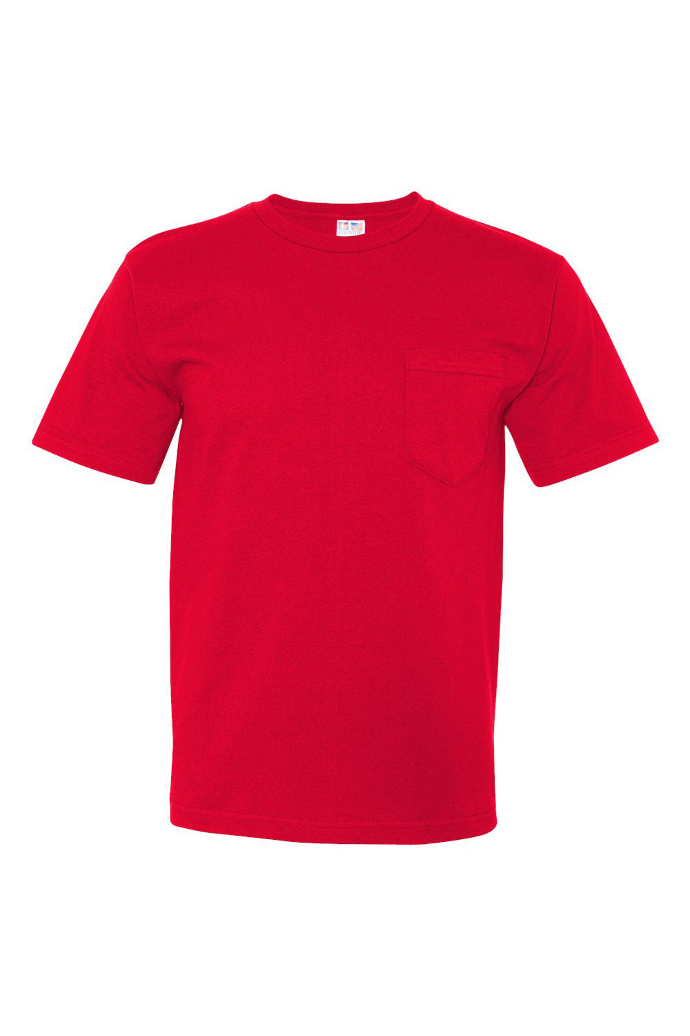 Bayside BA5070 Mens USA Made Short Sleeve Crewneck T-Shirt w/ Pocket Red Flat Front