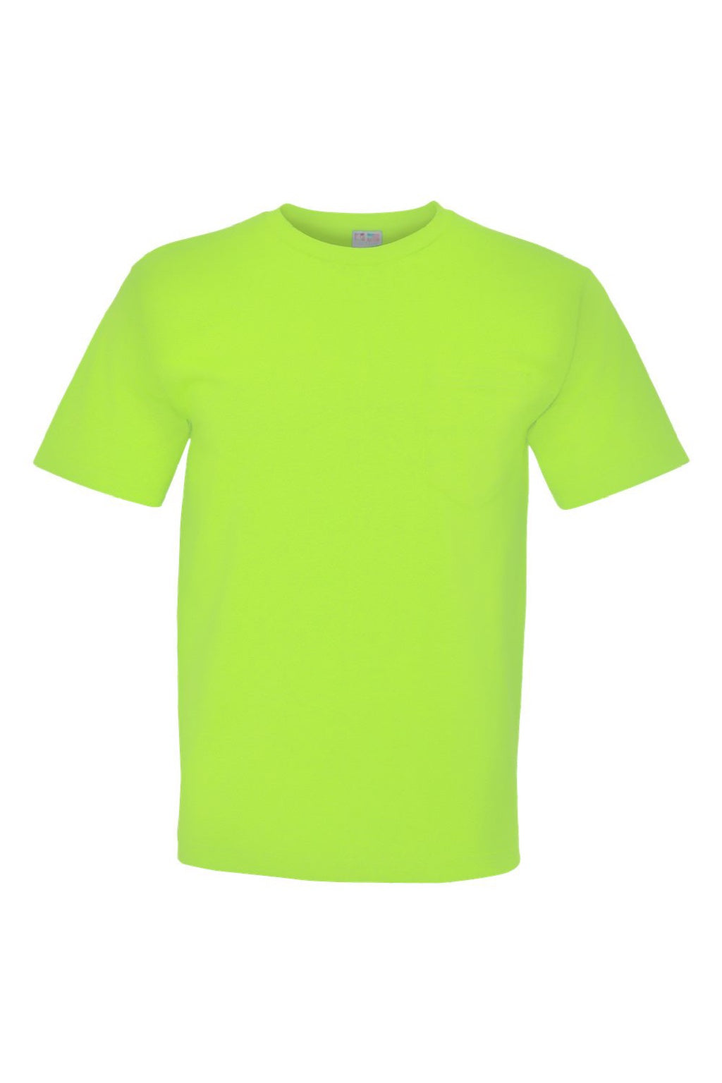 Bayside 5070 Mens USA Made Short Sleeve Crewneck T-Shirt w/ Pocket Lime Green Flat Front