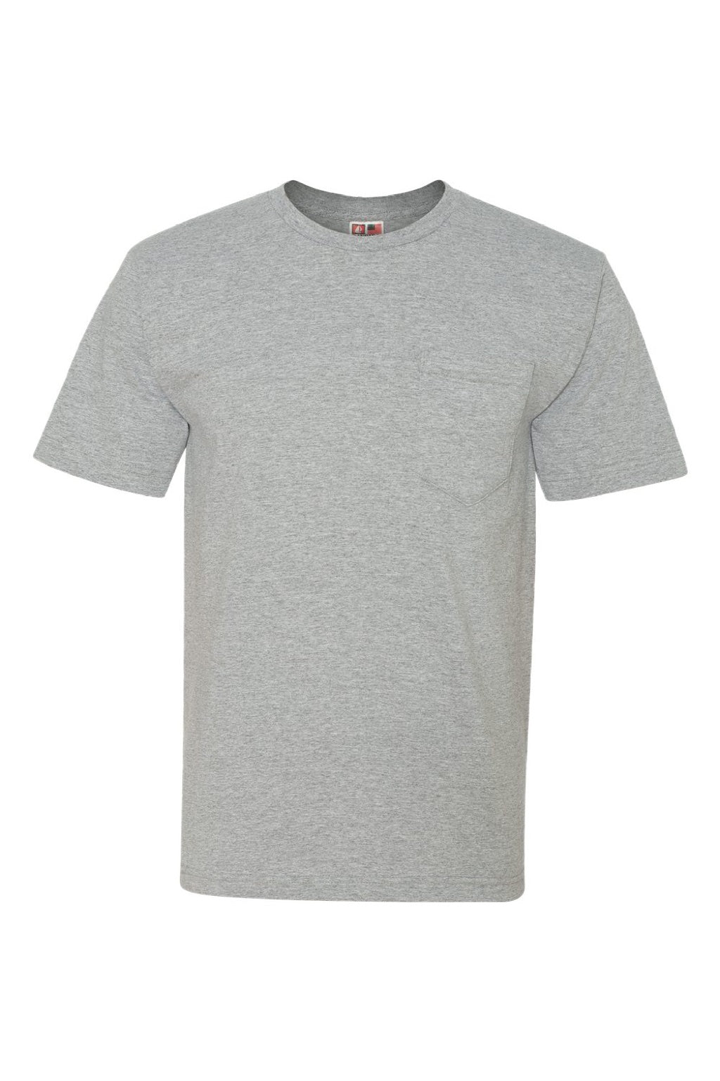 Bayside 5070 Mens USA Made Short Sleeve Crewneck T-Shirt w/ Pocket Dark Ash Grey Flat Front