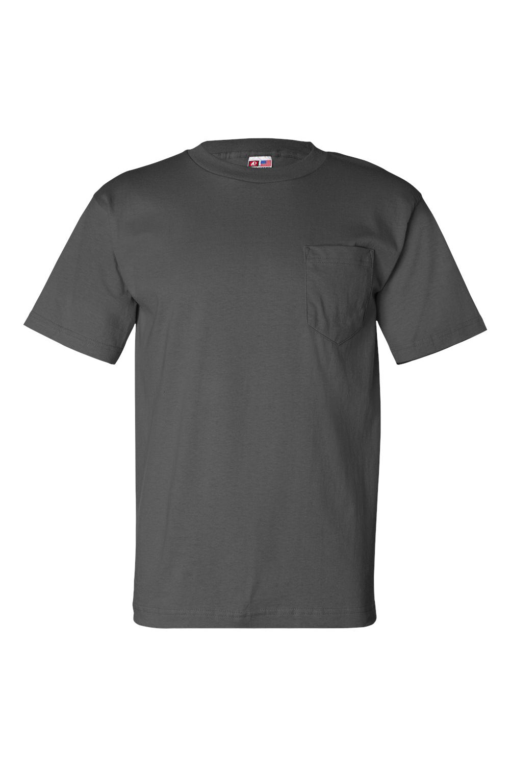 Bayside BA7100 Mens USA Made Short Sleeve Crewneck T-Shirt w/ Pocket Charcoal Grey Flat Front