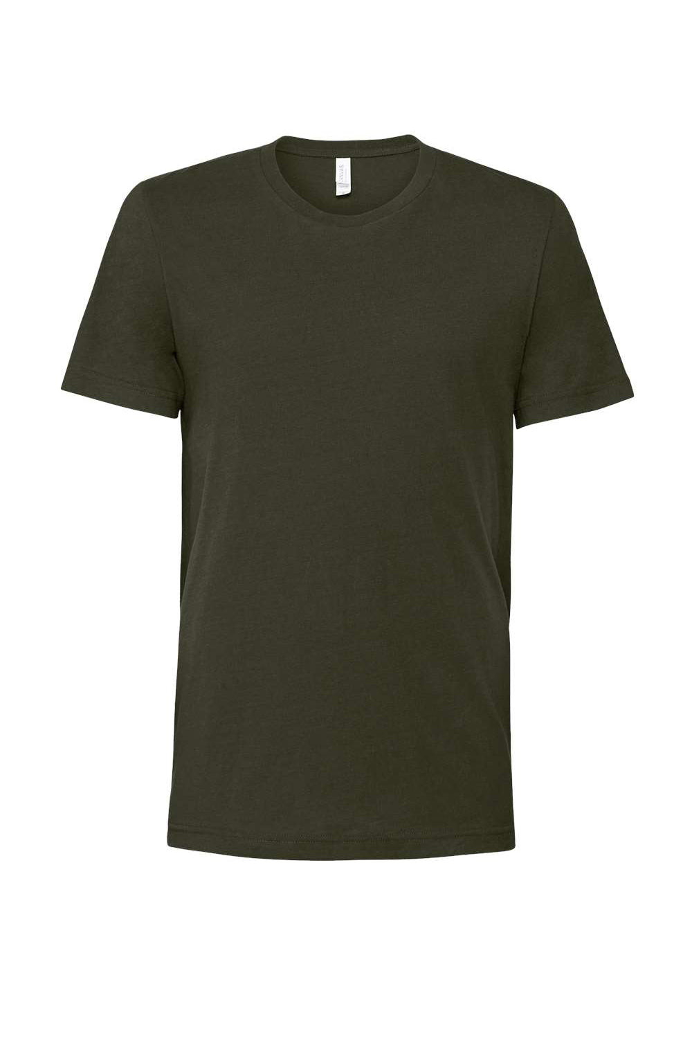 Bella + Canvas BC3001/3001C Mens Jersey Short Sleeve Crewneck T-Shirt Dark Olive Green Flat Front