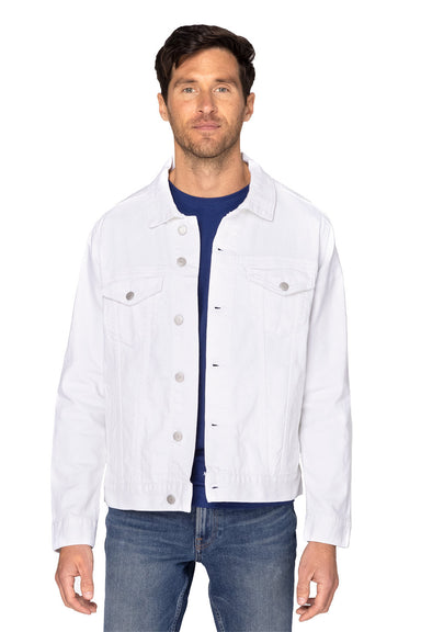 Threadfast Apparel 370J Mens Button Down Denim Jacket Off White Model Front
