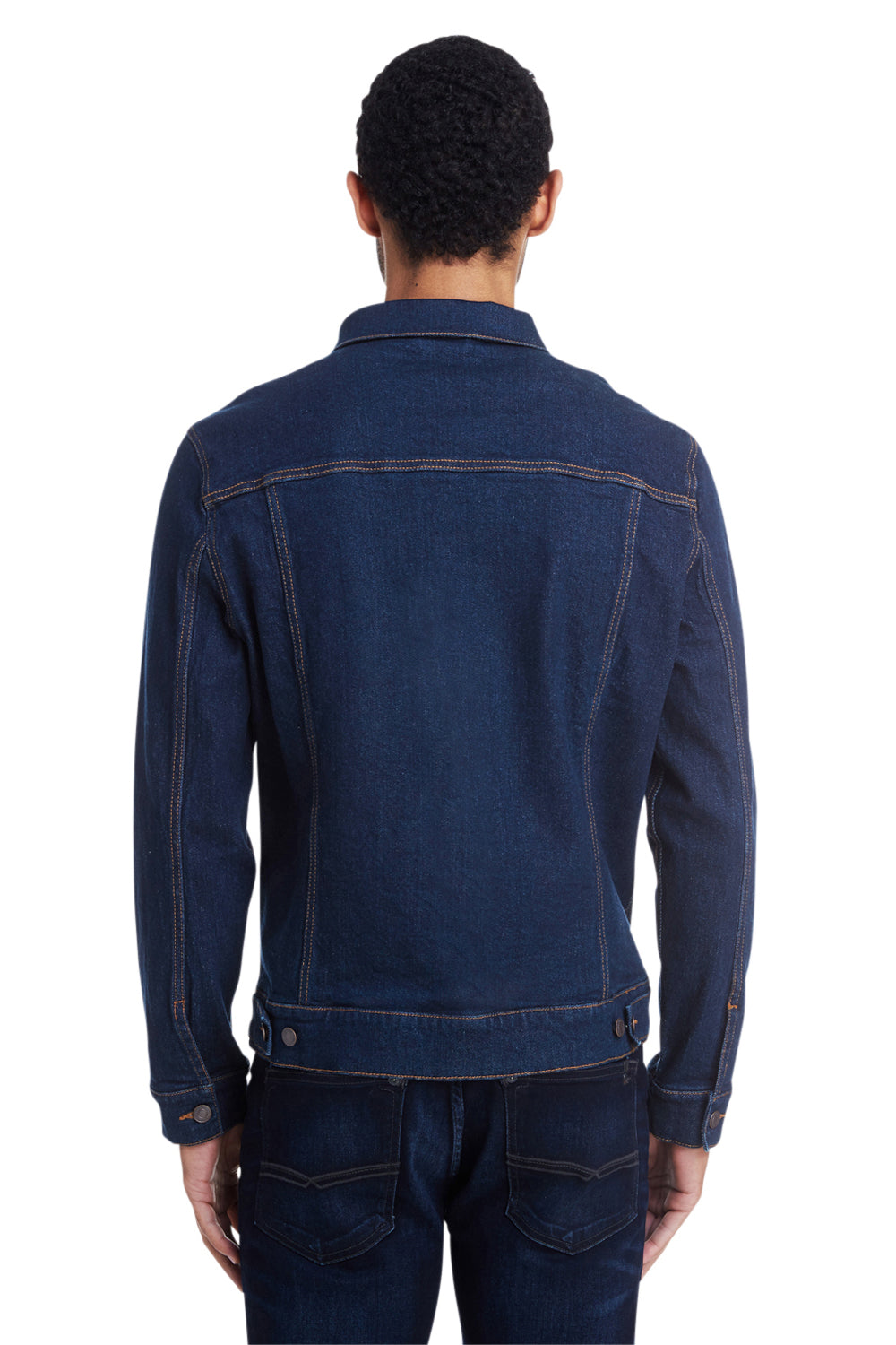 Threadfast Apparel 370J Mens Button Down Denim Jacket Dark Blue Model Back