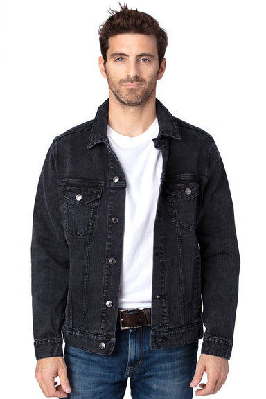 Threadfast Apparel 370J Mens Button Down Denim Jacket Black Model Front