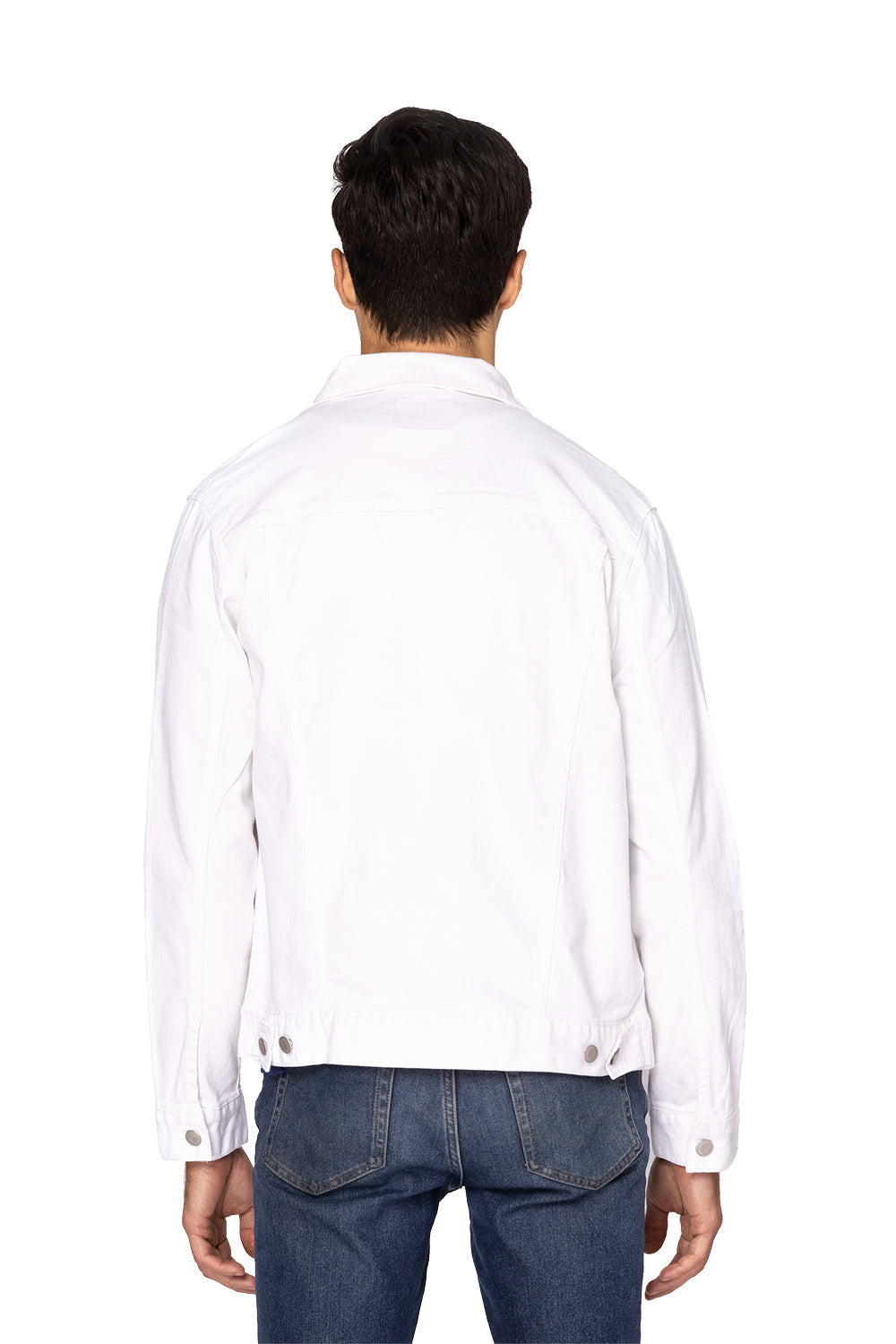 Threadfast Apparel 370J Mens Button Down Denim Jacket Off White Model Back