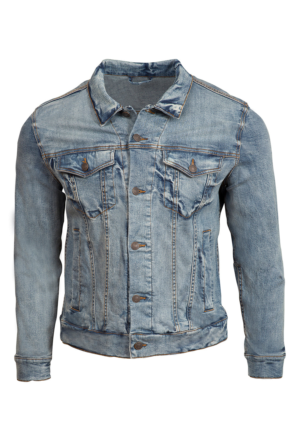 Threadfast Apparel 370J Mens Button Down Denim Jacket Light Blue Flat Front