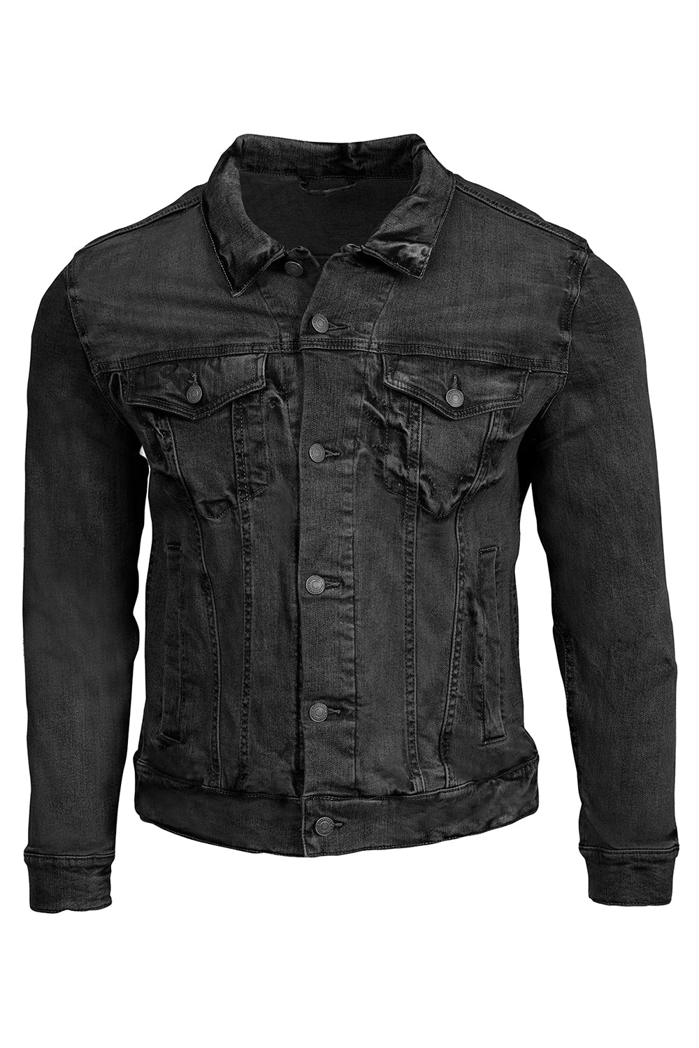 Threadfast Apparel 370J Mens Button Down Denim Jacket Black Flat Front