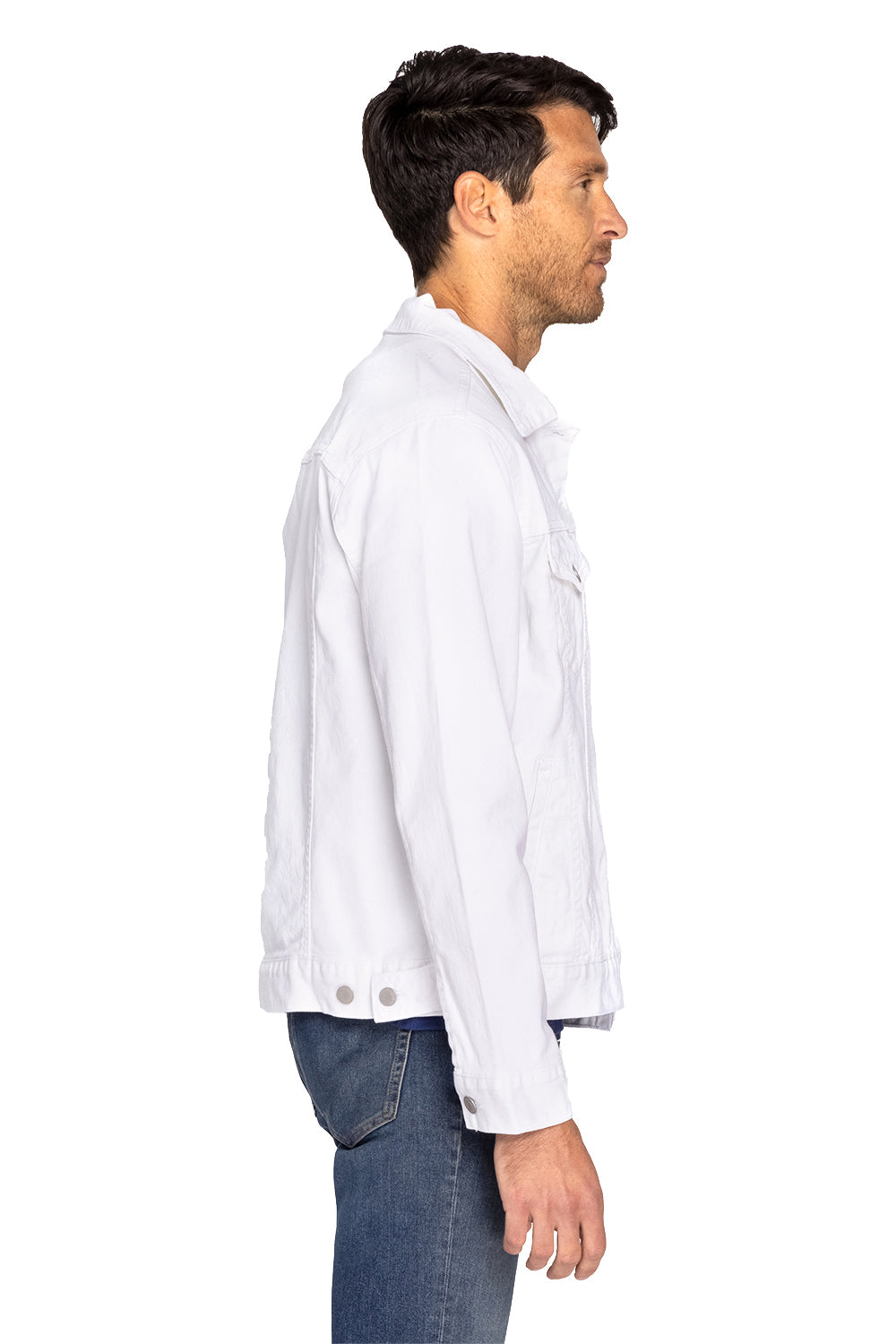 Threadfast Apparel 370J Mens Button Down Denim Jacket Off White Model Side