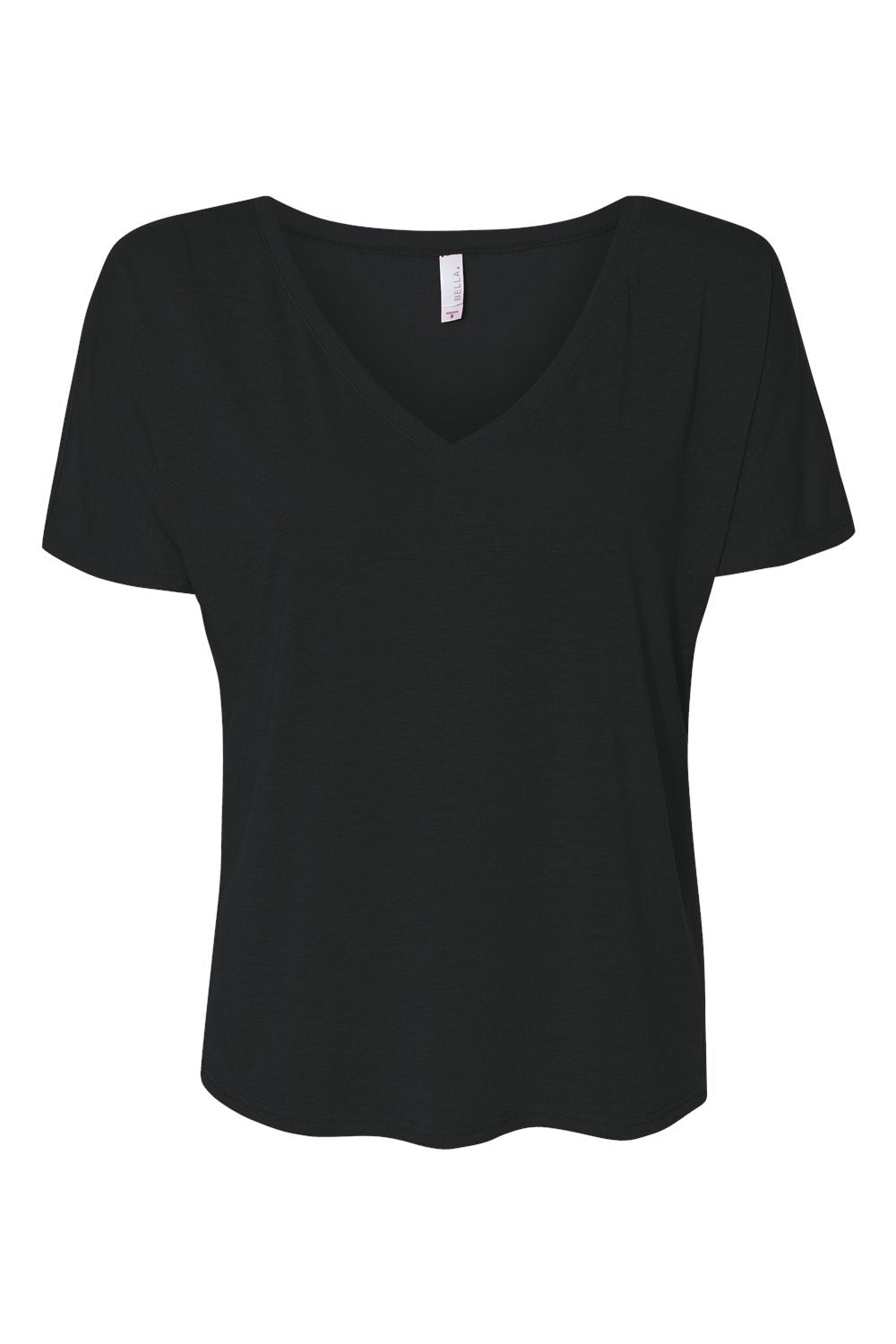 Bella + Canvas 8815 Womens Slouchy Short Sleeve V-Neck T-Shirt Black Flat Front