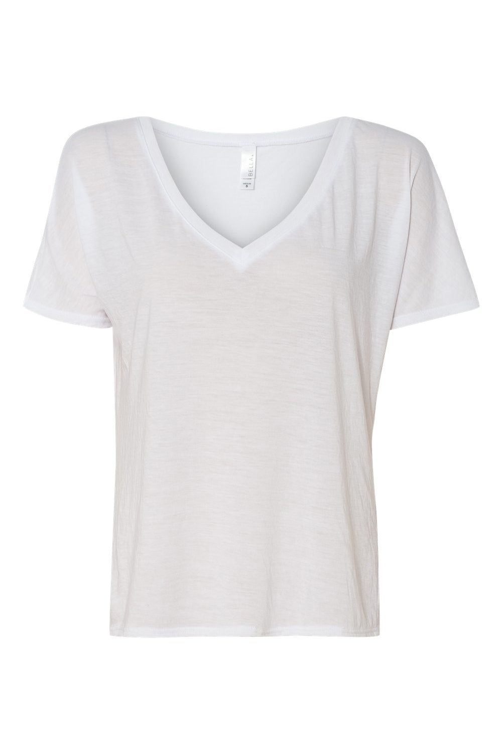 Bella + Canvas 8815 Womens Slouchy Short Sleeve V-Neck T-Shirt White Flat Front