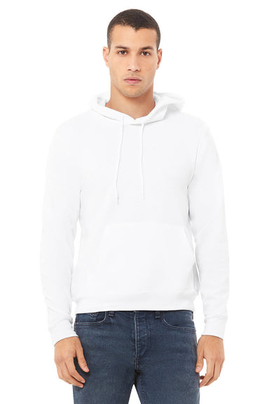 Bella + Canvas BC3719/3719 Mens Sponge Fleece Hooded Sweatshirt Hoodie w/ Pouch Pocket White Model Front