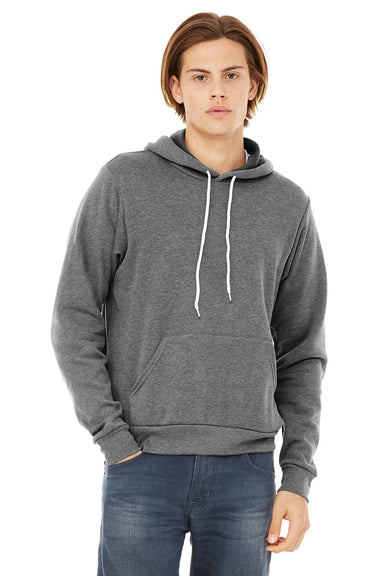Bella + Canvas BC3719/3719 Mens Sponge Fleece Hooded Sweatshirt Hoodie w/ Pouch Pocket Heather Deep Grey Model Front