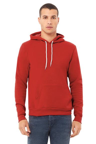 Bella + Canvas BC3719/3719 Mens Sponge Fleece Hooded Sweatshirt Hoodie w/ Pouch Pocket Red Model Front