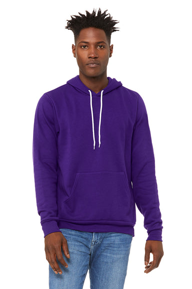 Bella + Canvas BC3719/3719 Mens Sponge Fleece Hooded Sweatshirt Hoodie w/ Pouch Pocket Team Purple Model Front