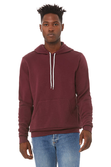Bella + Canvas BC3719/3719 Mens Sponge Fleece Hooded Sweatshirt Hoodie w/ Pouch Pocket Maroon Model Front