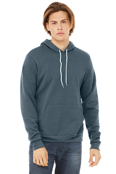 Bella + Canvas BC3719/3719 Mens Sponge Fleece Hooded Sweatshirt Hoodie w/ Pouch Pocket Heather Slate Blue Model Front