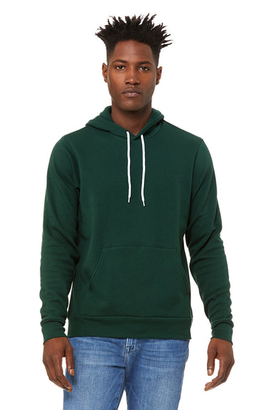Bella + Canvas BC3719/3719 Mens Sponge Fleece Hooded Sweatshirt Hoodie w/ Pouch Pocket Forest Green Model Front