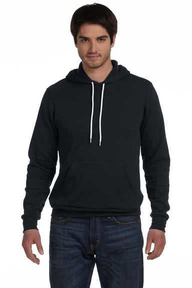 Bella + Canvas BC3719/3719 Mens Sponge Fleece Hooded Sweatshirt Hoodie w/ Pouch Pocket Black Model Front